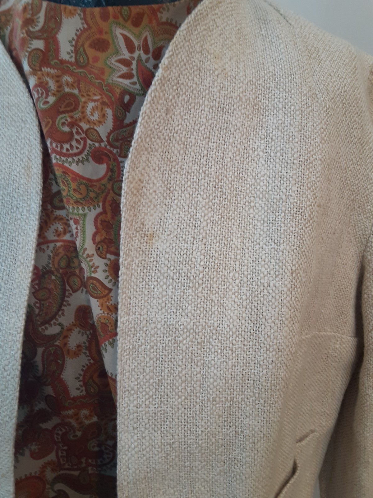 1960s 3 Pc Skirt Suit OFF WHITE SKIRT JACKET PAISLEY PRINT BLOUSE 40-31-42 AS IS