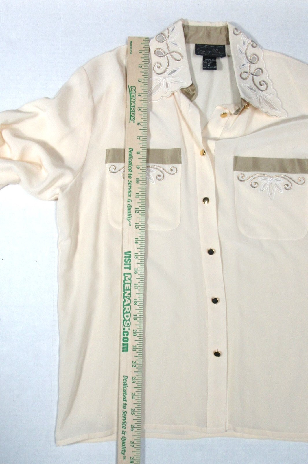 VINTAGE SUZELLE BUTTON DOWN SILK BLOUSE EMBROIDERED COLLAR/WRISTS SIZE 6 W/ TAG!