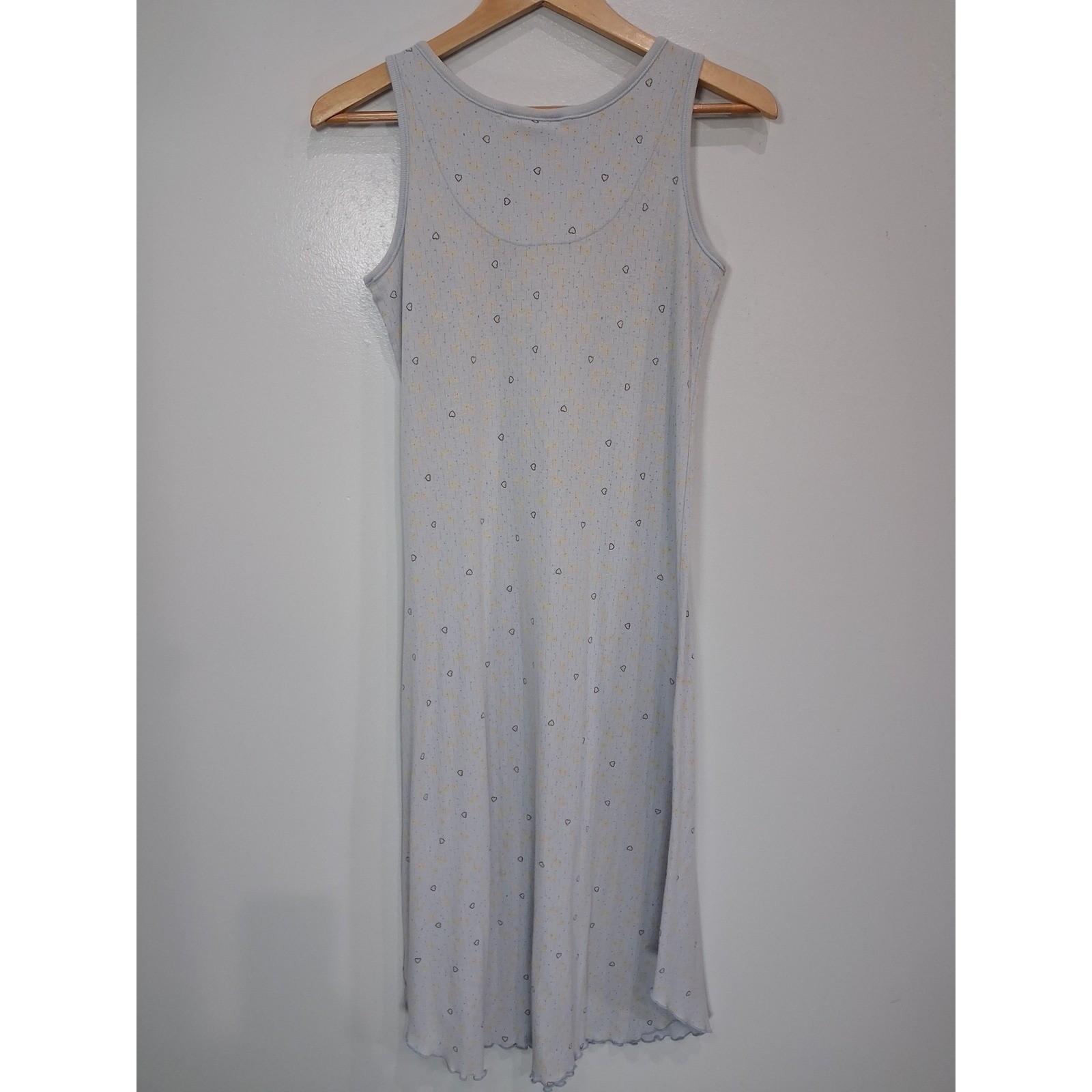 Vintage Body Drama Lingerie Light Blue Heart Pointelle Lettuce Hem Nightgown S