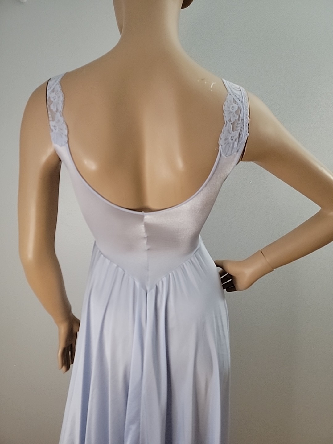 Vintage Olga Light Blue 100% Nylon Nightgown Lace Detail Style 92770 Size Small