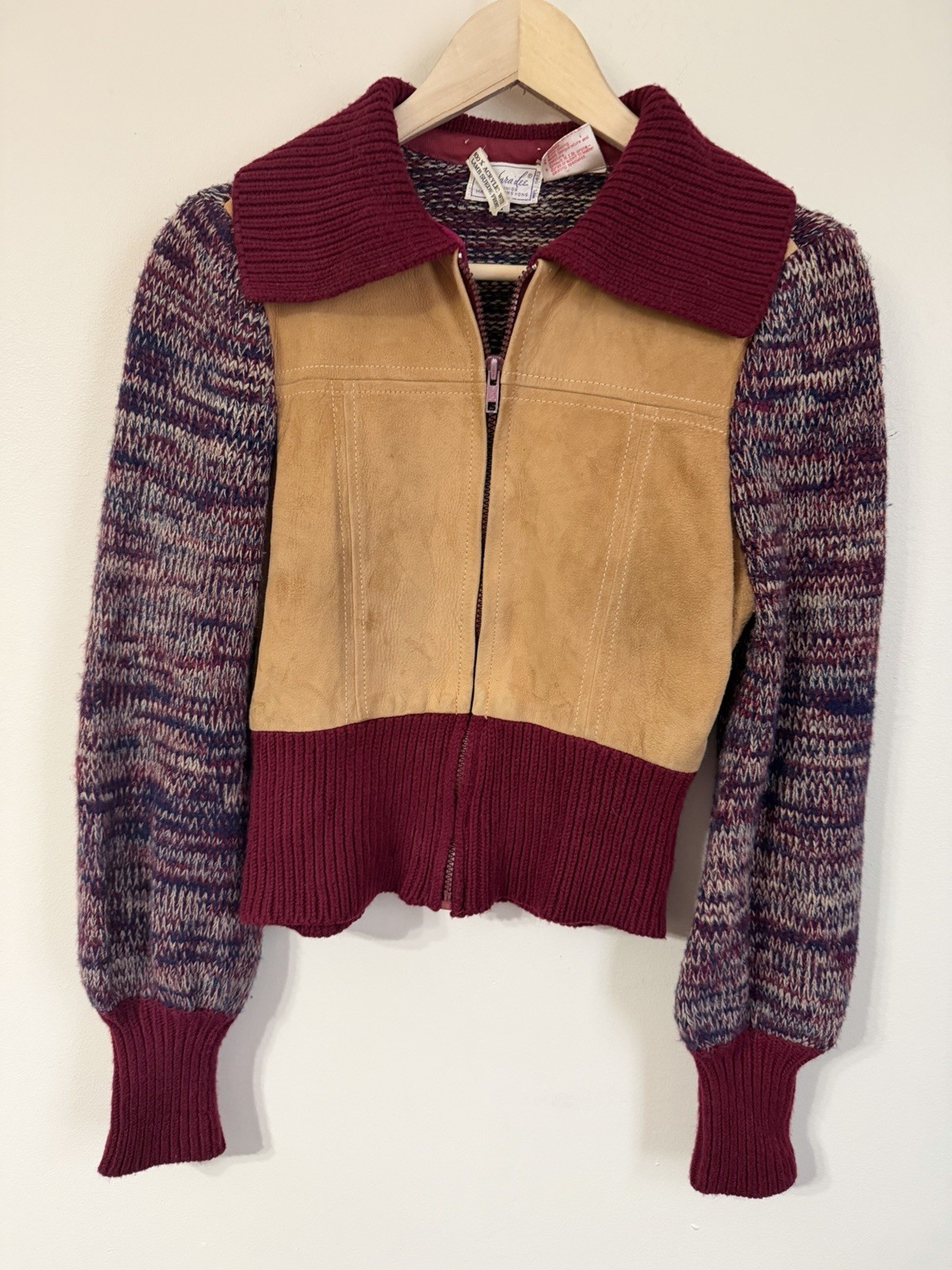 Vintage Retro Barbara Lee Jrs 70’s Suede Front Sweater Jacket Cropped S/M
