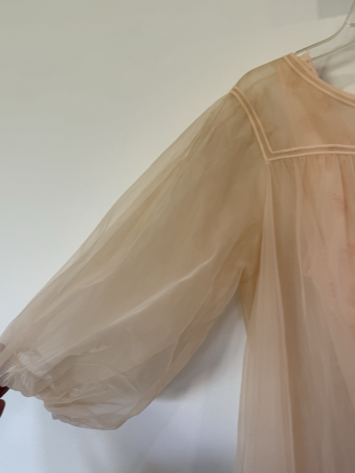 Vintage Van Raalte Peach Nylon Nightgown Robe Set Floral Embroidered Sheer 34