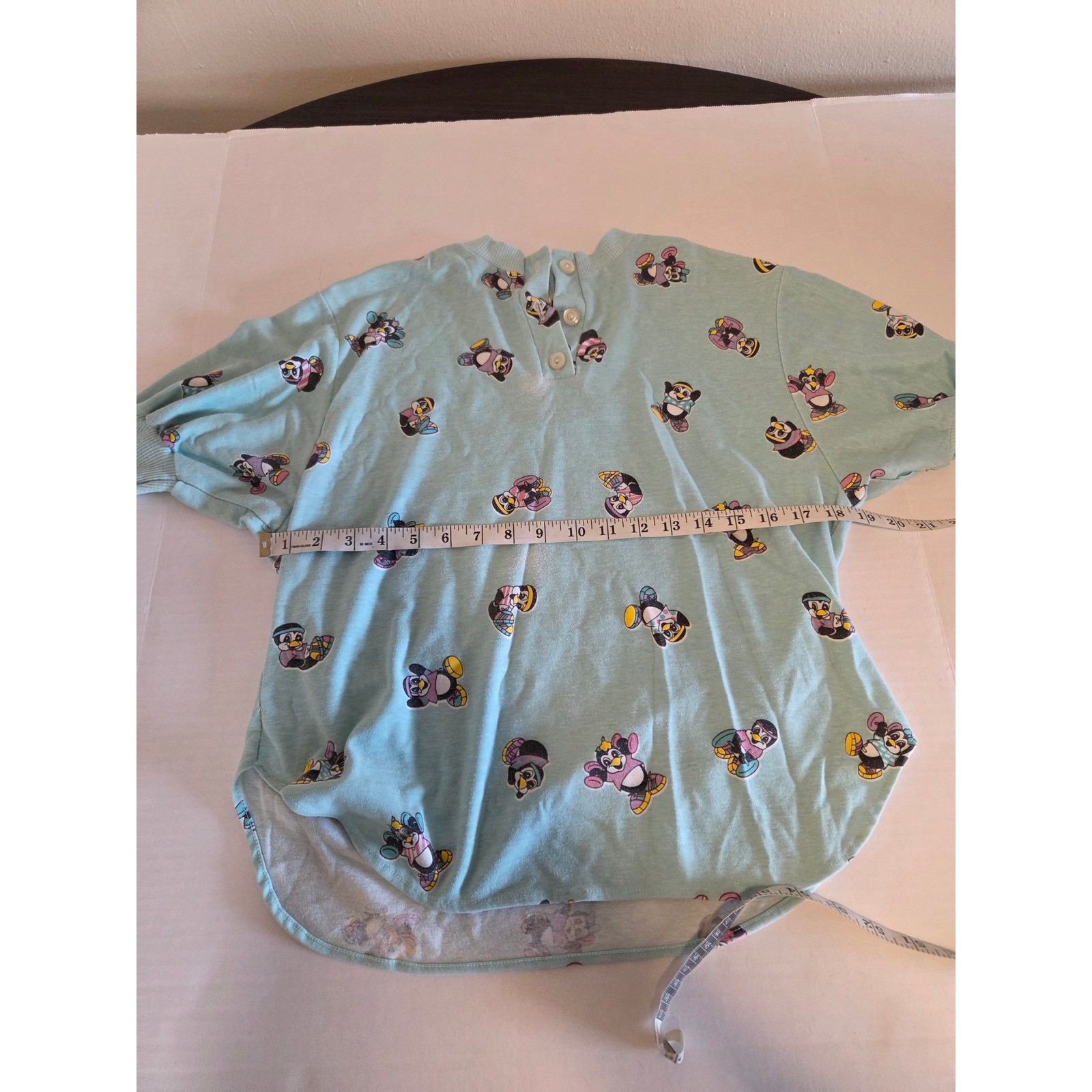 Vintage Sky Lite Fashion Penguin Print Polo Shirt Light Blue Short Sleeve USA