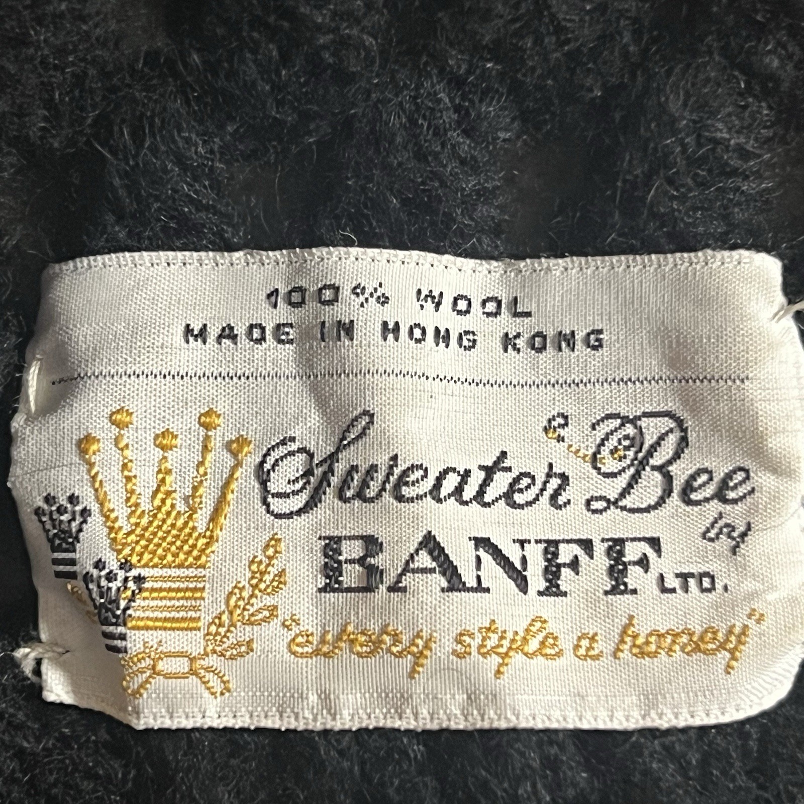 VTG Sweater Bee by BANFF Black Wool Open Knit Fringed Hooded Cape Layering Fairy