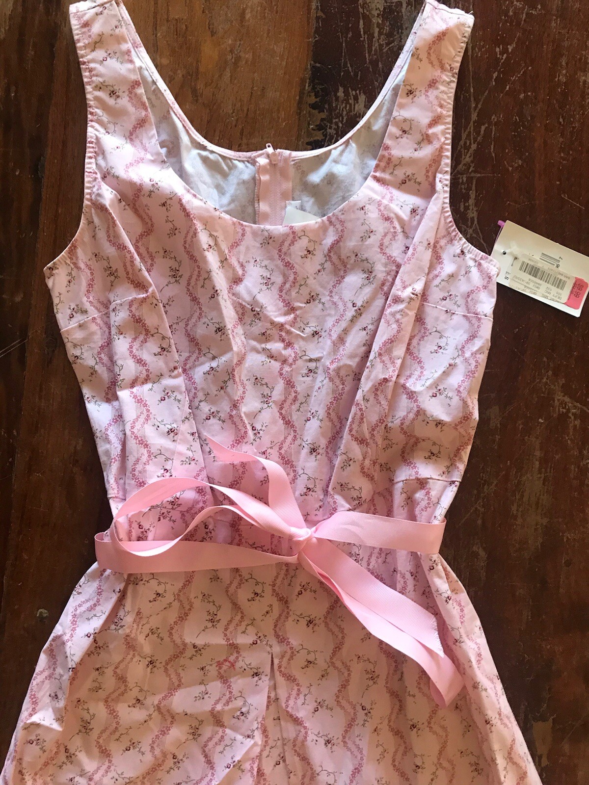 NWT Y2k vtg pink floral dress ribbon belt soft feminine summer crisp classic