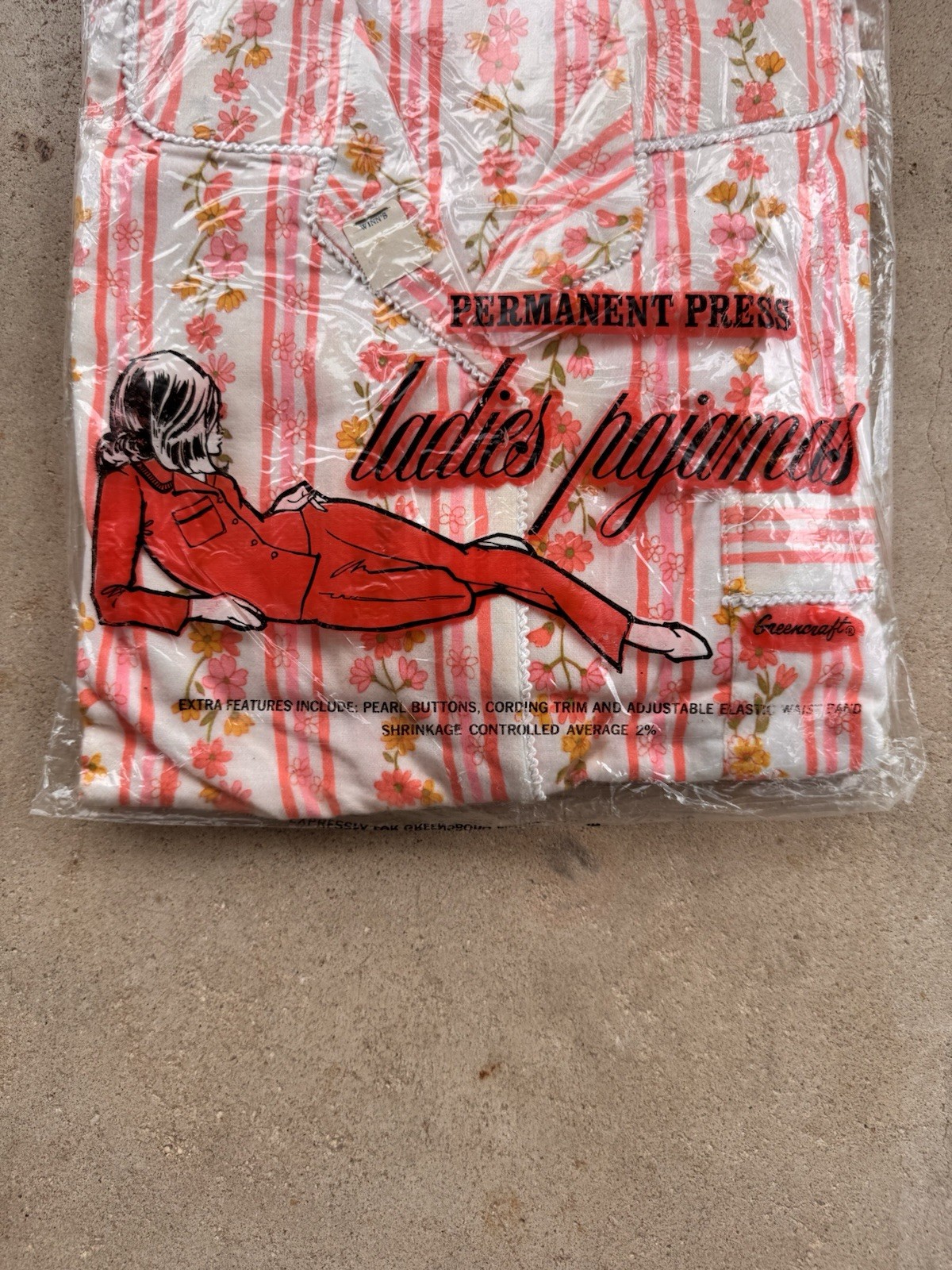 VTG 60s 70s Greencraft Pajamas NOS Deadstock Floral Pink Striped Mod Medium 36