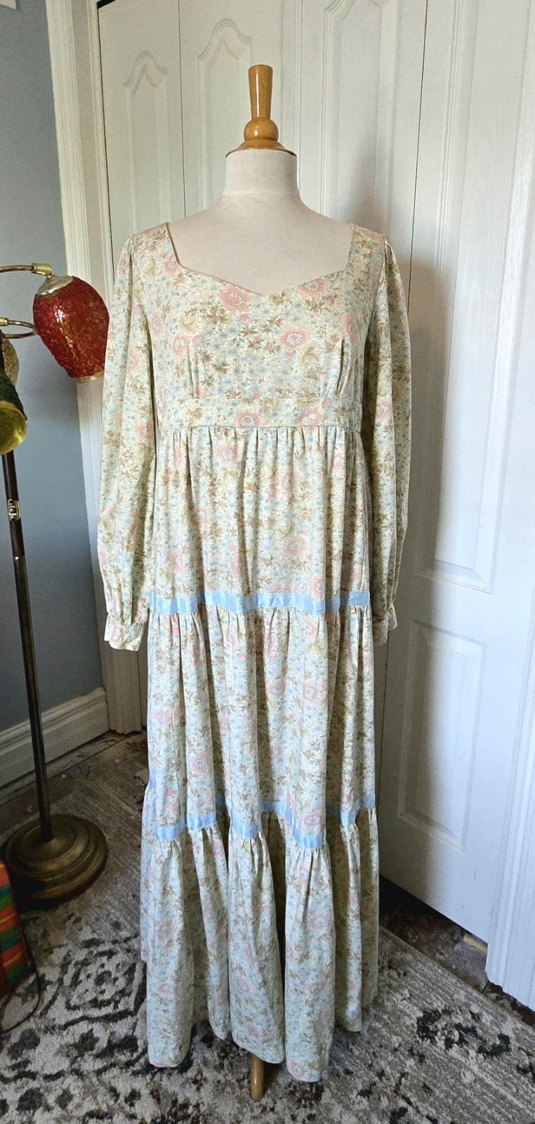 1970s Vintage Handmade Maxi Dress Boho Cottagecore Floral Romantic Prairie