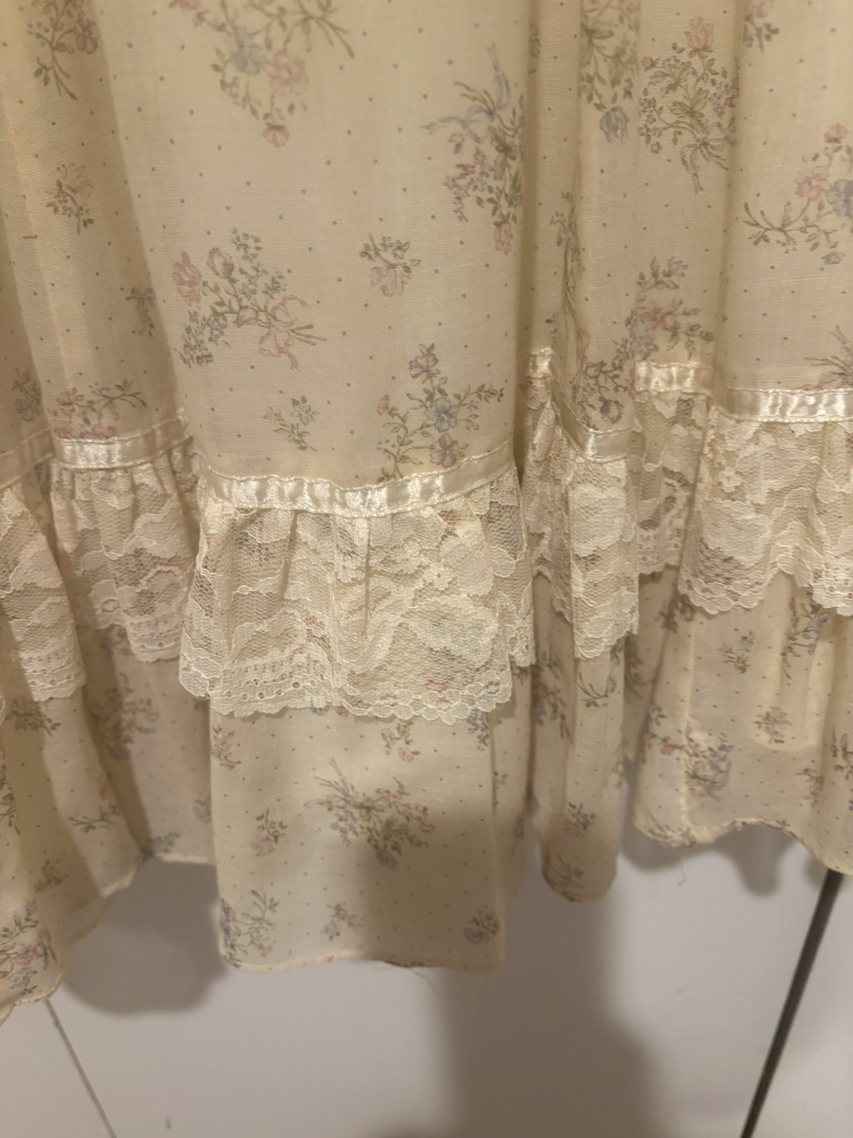 Vintage 70’s Gunne Sax Floral Lace Prairie Cottage core Cream Dress Junior Sz 14