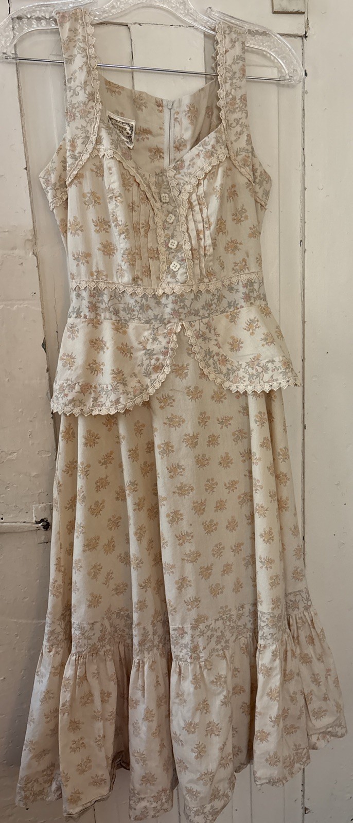 Vtg Gunne Sax by Jessica Style 3511 Pale Yellow Floral Prairie Midi Dress 1970’s