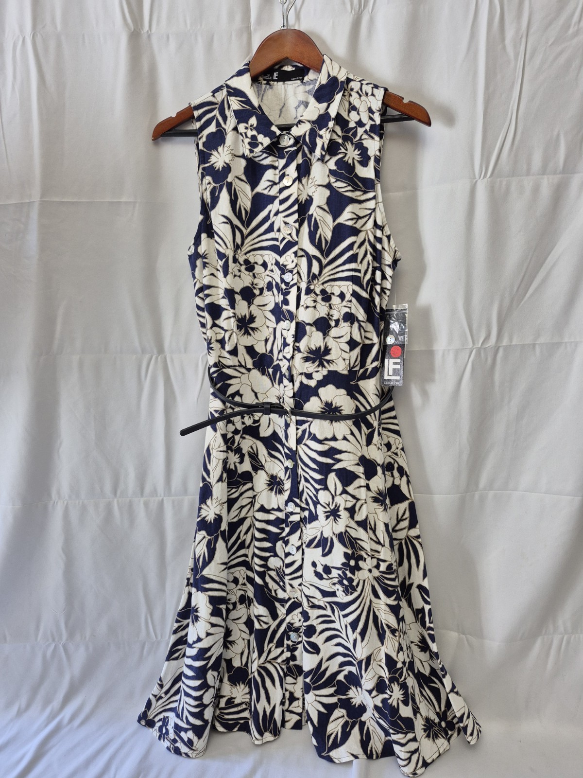vintage 1990s Leslie Fay navy blue floral dress or blouse,size L