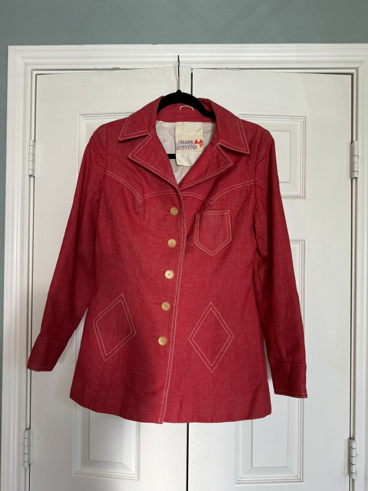 Vintage 1972 Mark Stevens Red Western Jacket Coat Soft Denim Lined England