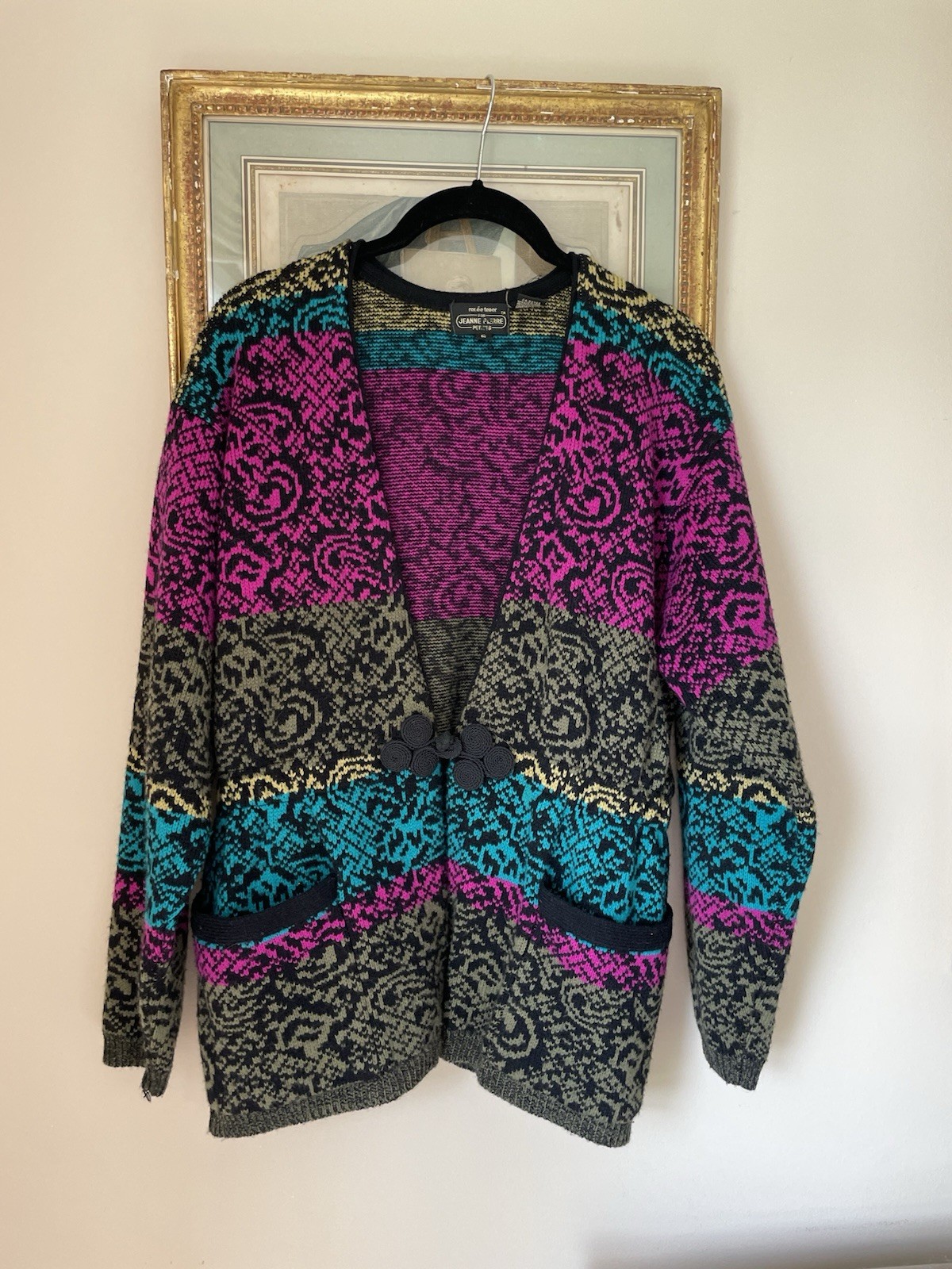 Vintage Jeanne Pierre 48% Lambswool 52% Acrylic Pockets Unique Sweater Jacket M