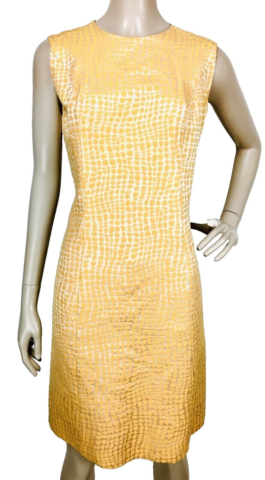Vintage 50s Elinor Gay Original Gold Brocade Sleeveless Shift Dress Size S/M