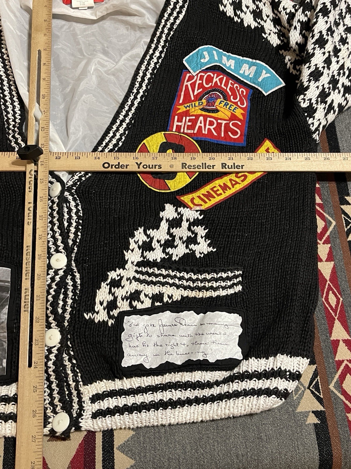 NO! James Dean Patchwork Knit Moto Cardigan Vintage OS Q4