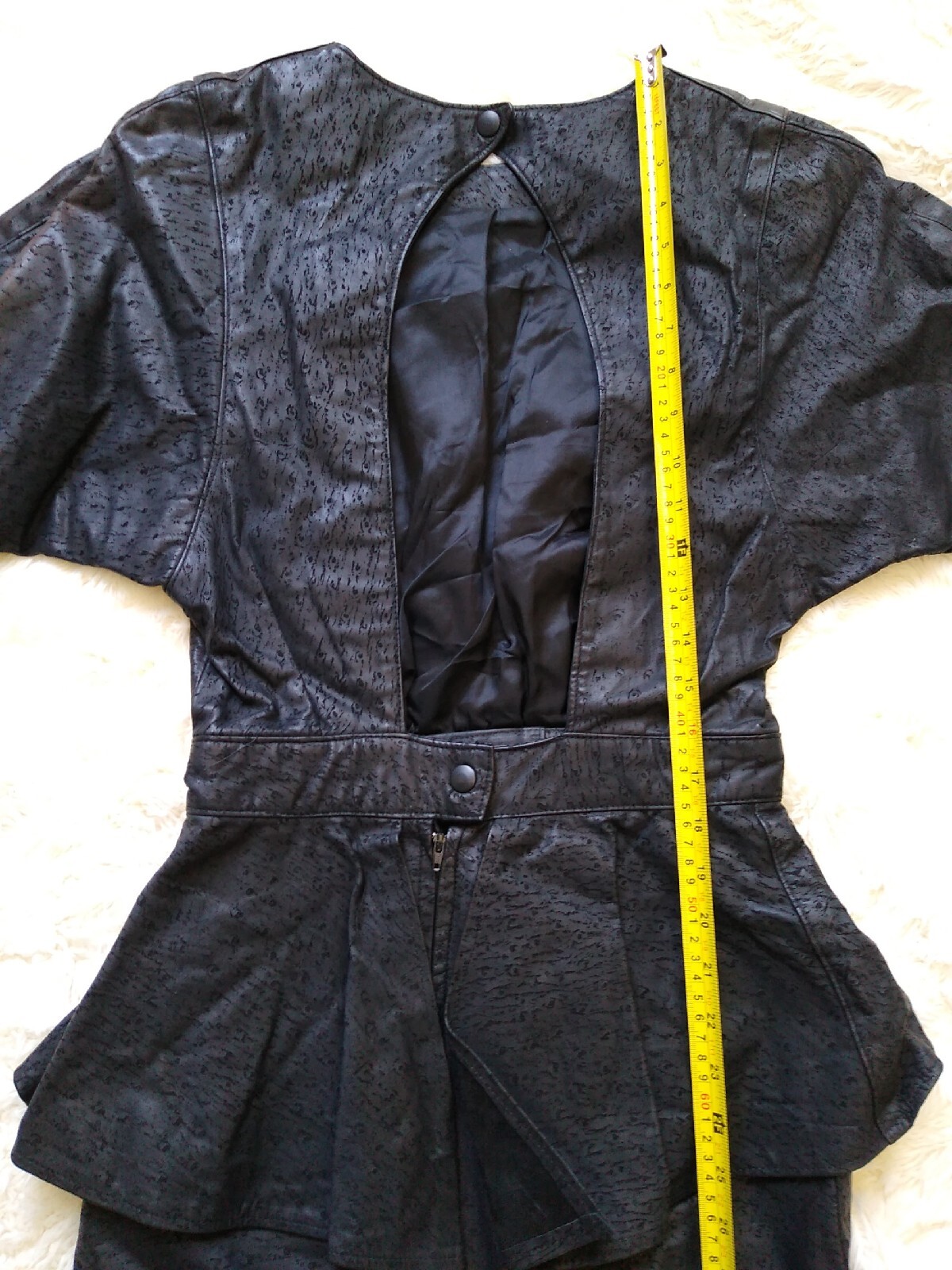 Vintage 1980’s Sz S Handmade Unbranded Leather Dress Black, Cocktail Peplum!