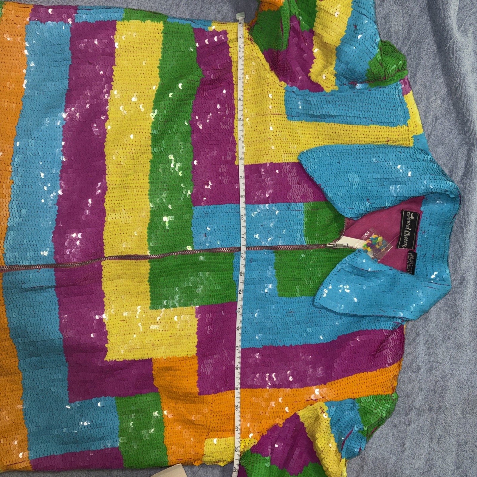 Jewel Queen Vintage Sequin Party Jacket 💯% Silk XL Hand Made in thr 80s NWT