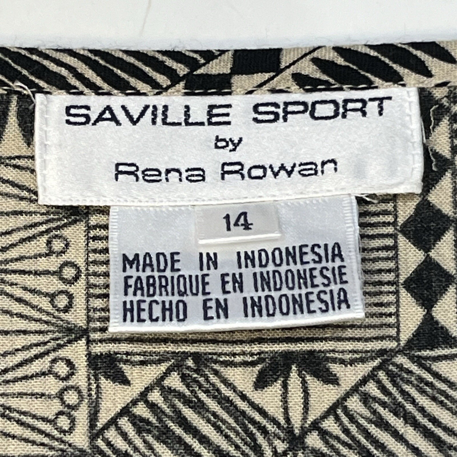 Vintage Saville Sport Rena Rowan Long Rayon Tan Black Busy Abstract Vest Size 14