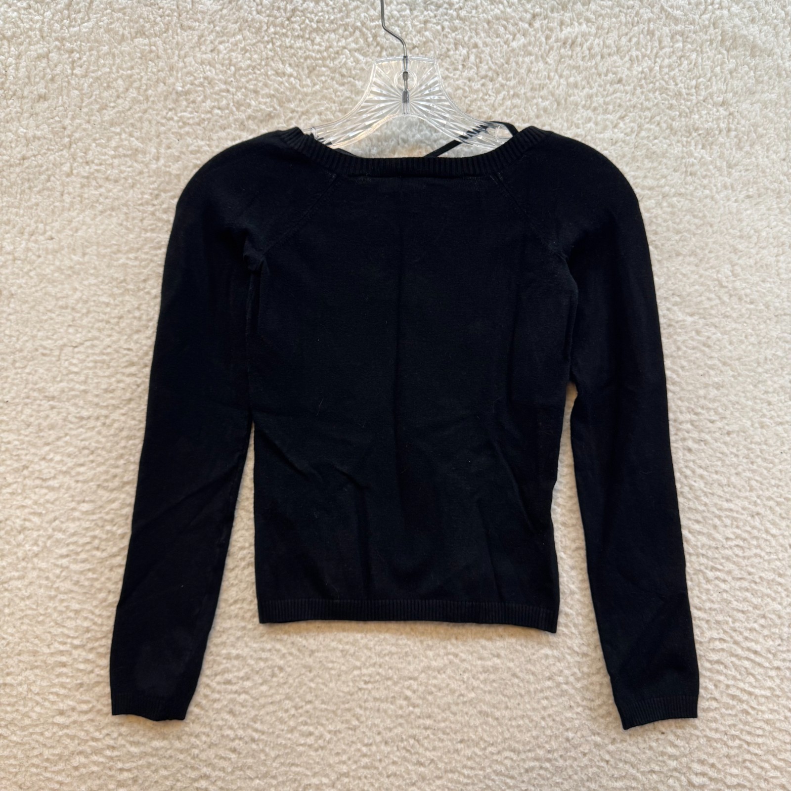 Y2K Vintage Top XS Black Knit Long Sleeve Criss Cross Keyhole Neckline Corpcore
