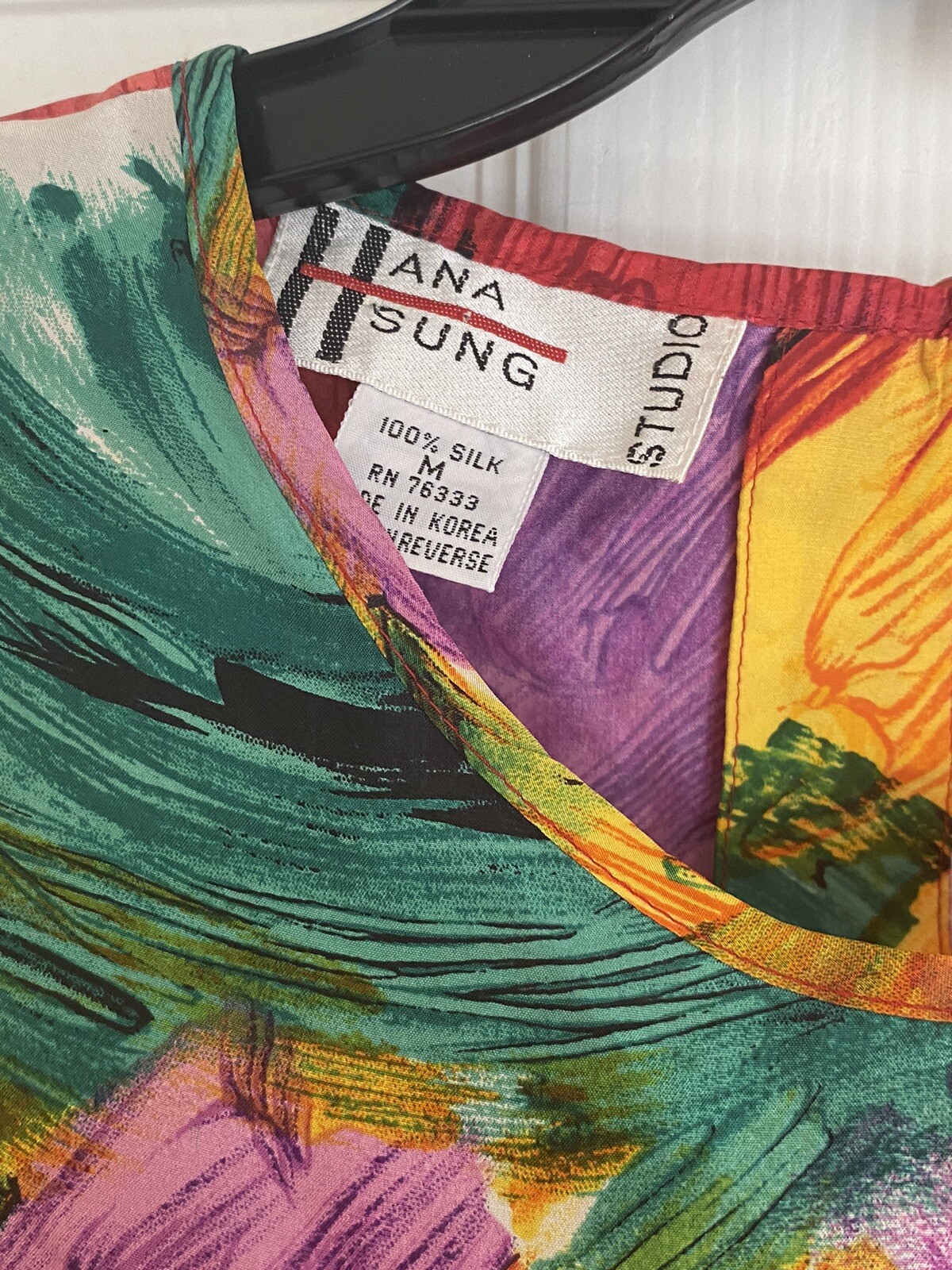 Vintage Hana Sung Studio 100% Silk Blouse Medium Multicolored Artsy Bold Career