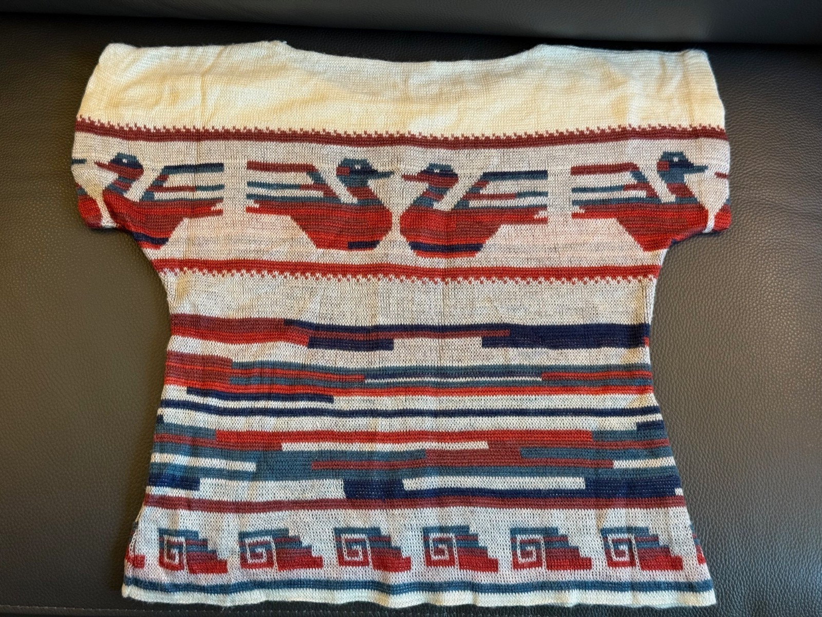 Mid Century Women’s Sweater – Peruvian Inspired Design – Red/Blue/White