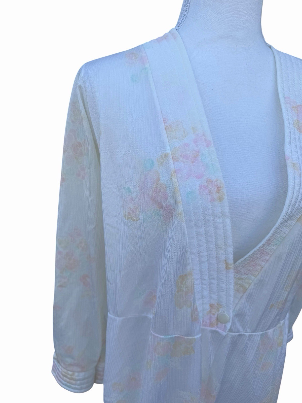 Vintage 80s Rikki New York Robe Womens M Floral Nylon Midi Sleep Gown USA