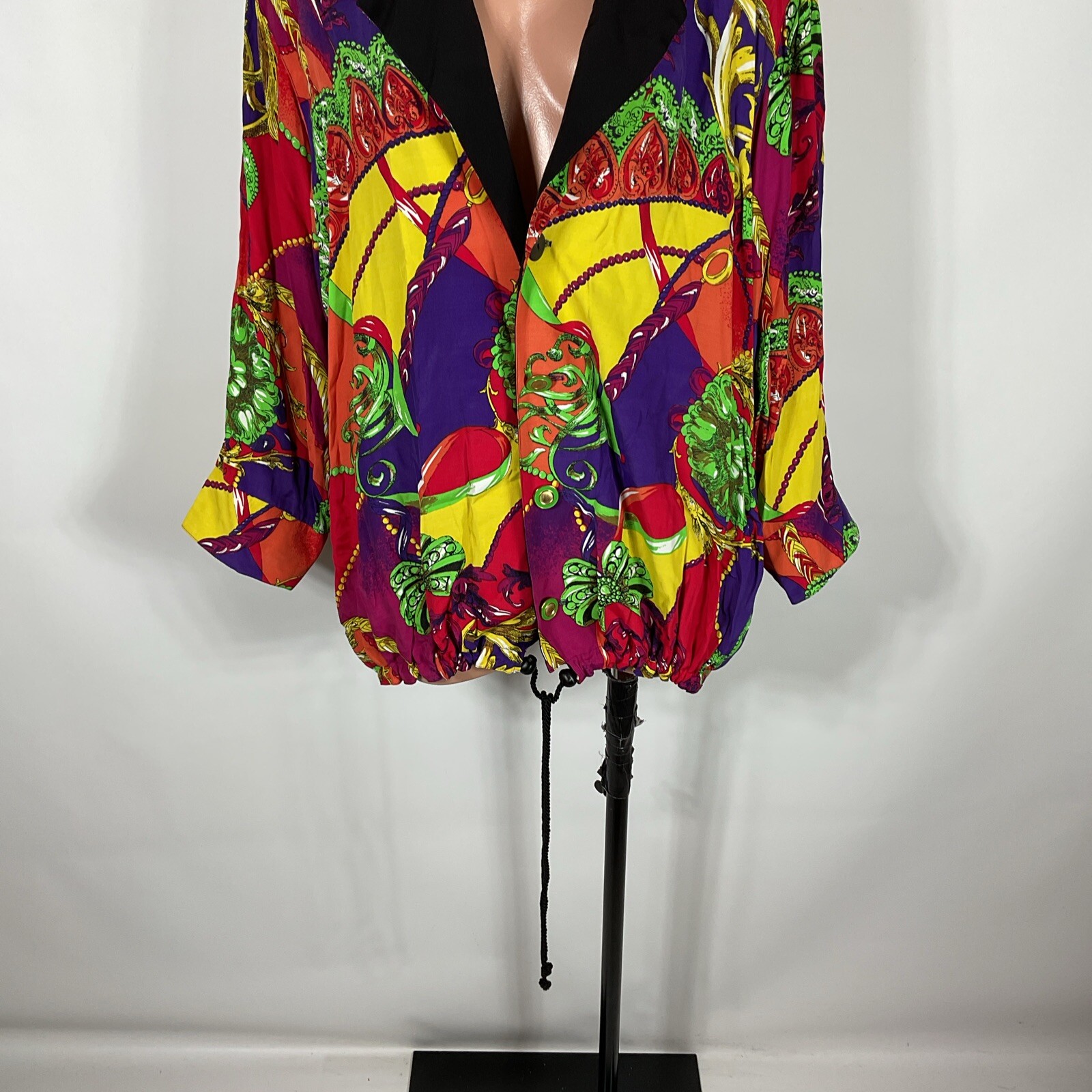 Vtg 80s Cassie Swinger NEOn Bright Reversible BOMBER JACKET Large CC Chains RARE
