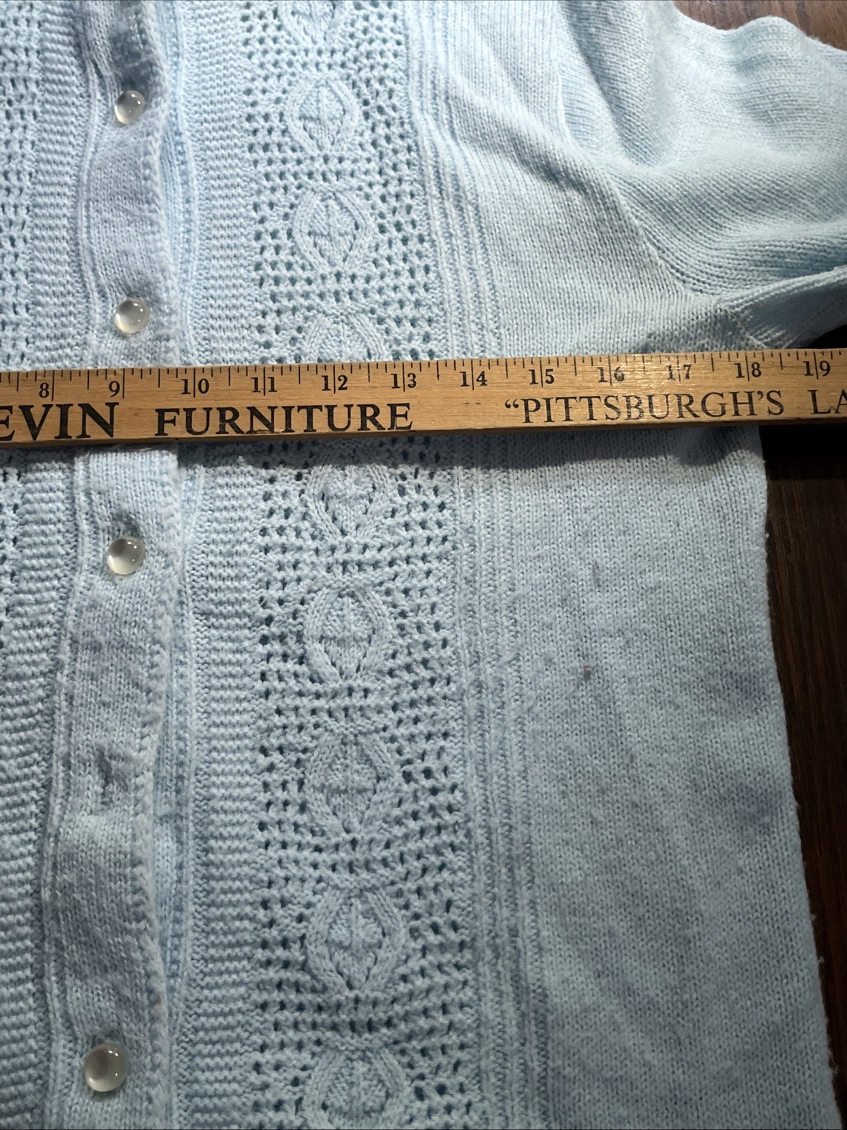 Vtg 60s Billie Jo Cardigan Pointelle Details Light Blue S/M? Grandma Chic