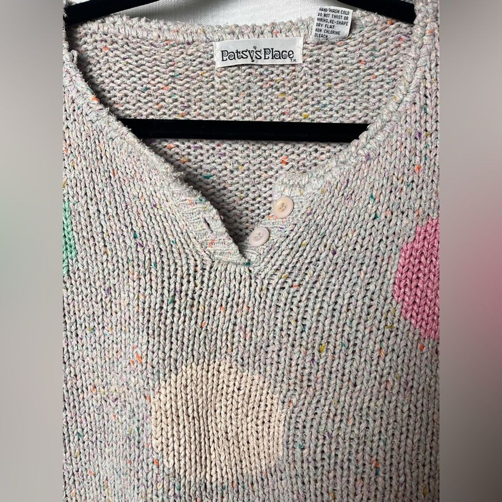 Vintage Chunky Knit Crochet Polka Dot Sweater Shirt – 75% Silk – Women’s M