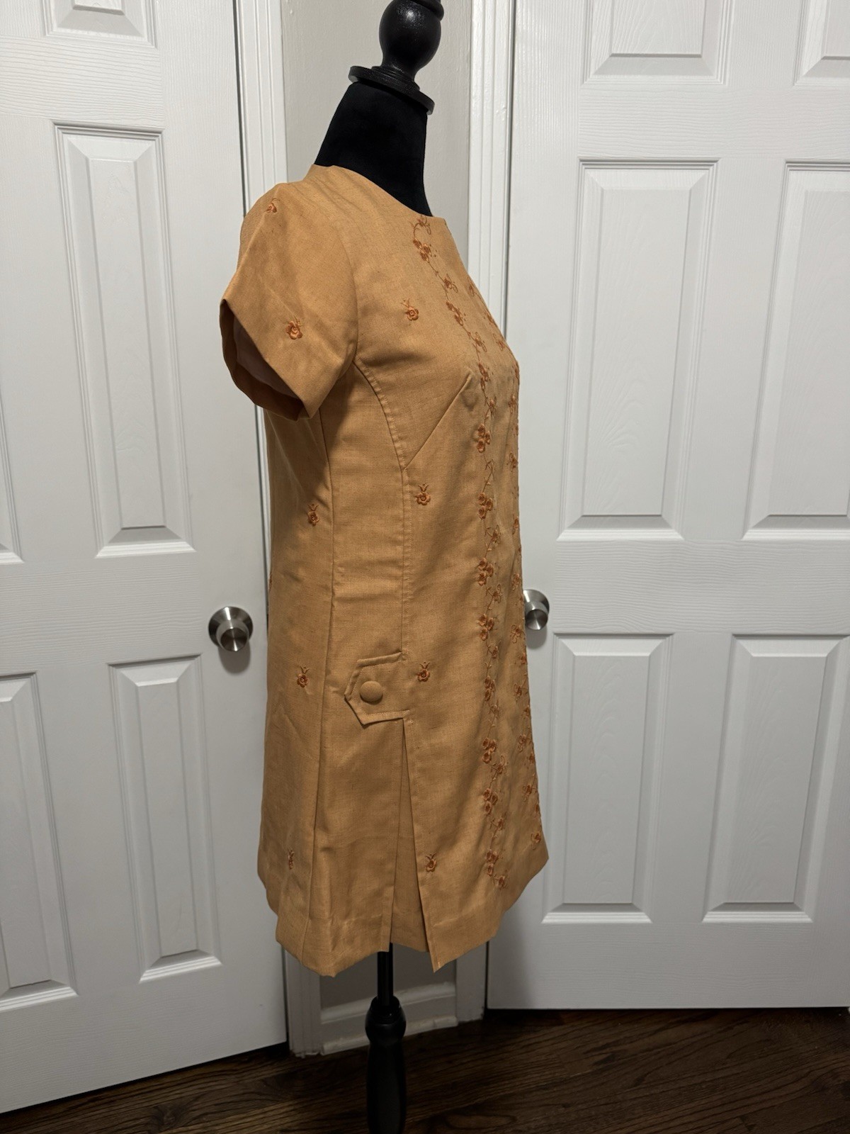Vtg 1960s Dorings Cavite City Dress Ramie Teijin Tetoron Philippines Mod XS/S