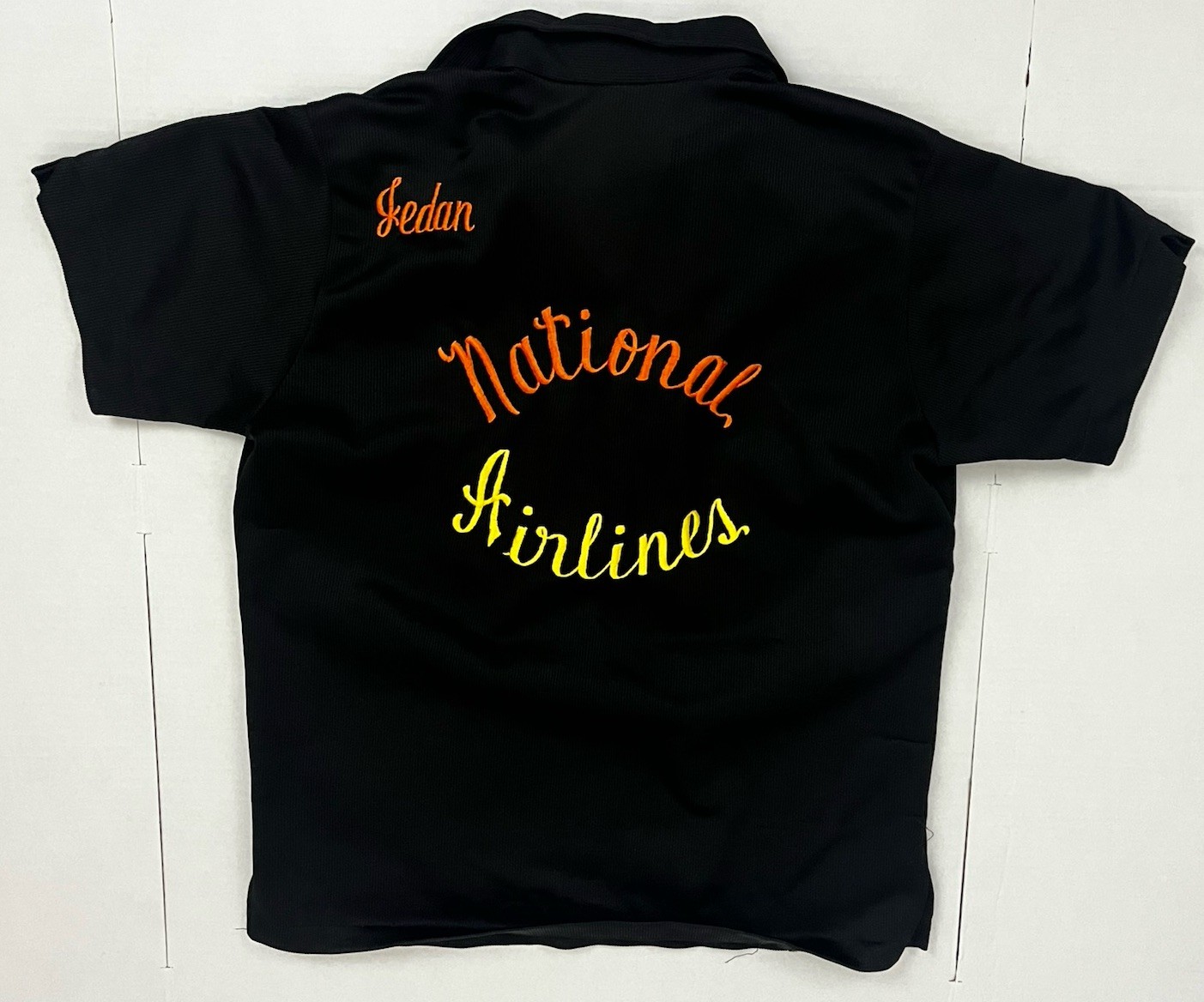 Vintage Hilton Bowling Shirt Double Rib Knit Black National Airlines Size 38