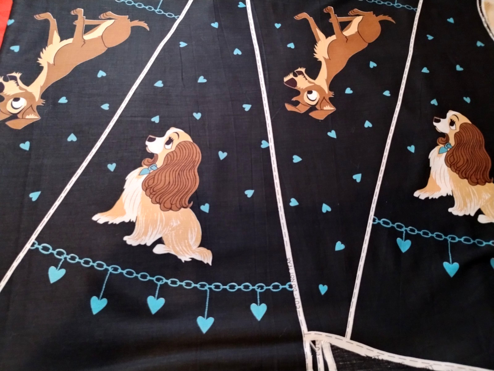 RARE NOS VTG 50’s Disney Lady & The Tramp 14 Panel Circle Skirt Fabric
