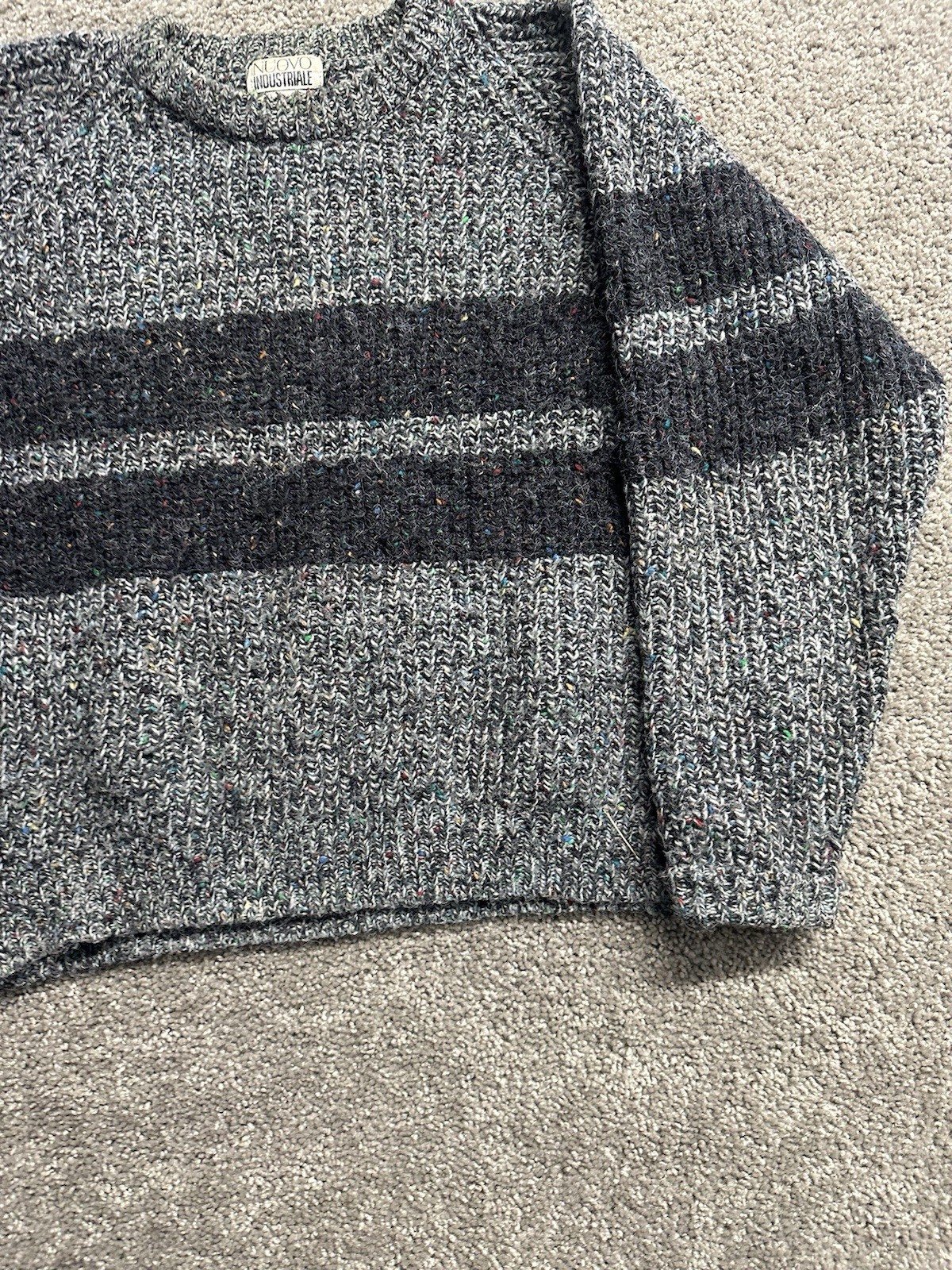 Vintage 80s Nuovo Industriale Womens Grey Multicolor Striped Crewneck Sweater M