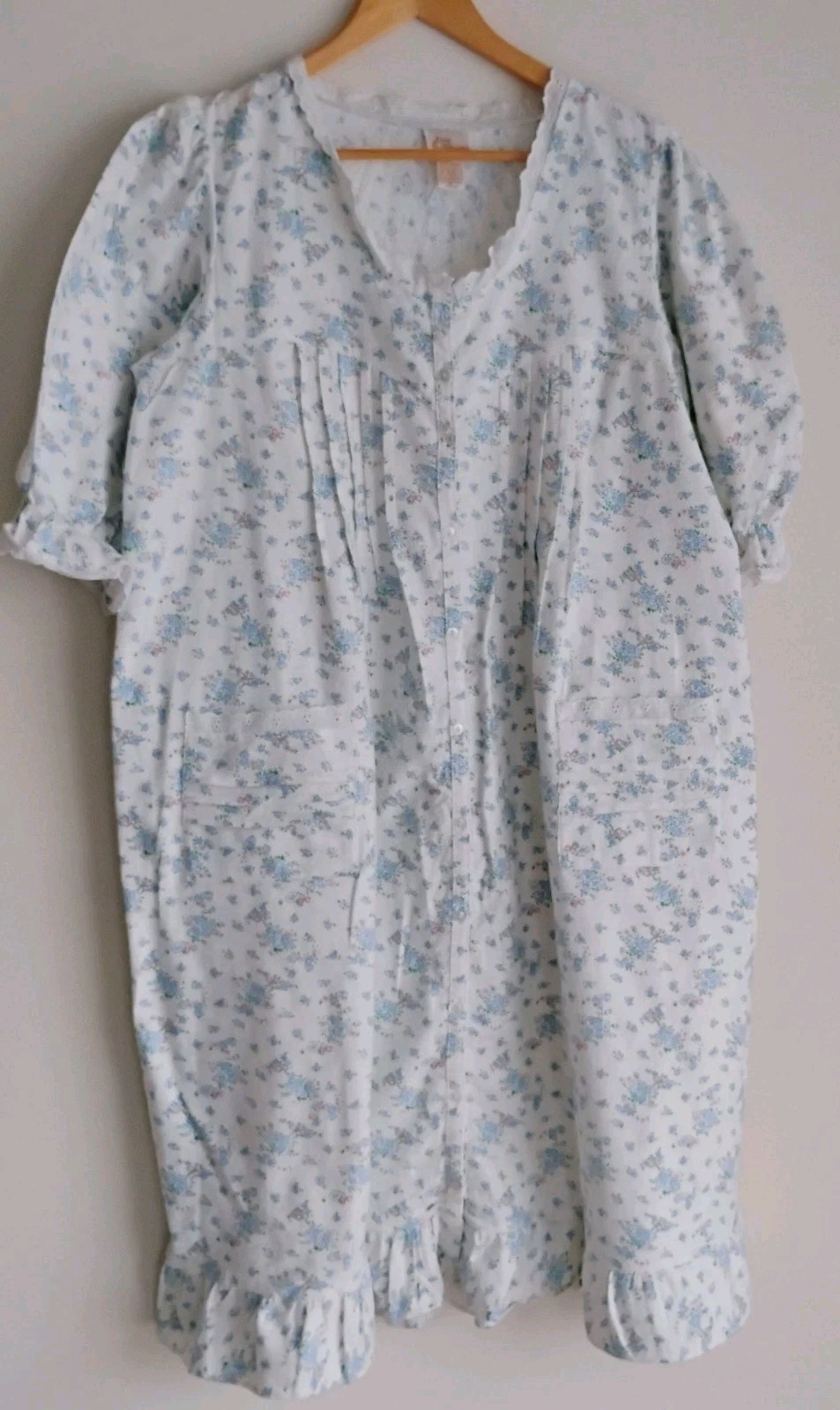 Vintage Ilise Steven Floral Flannel Lace Sleep Nap Dress Gown Cottag Peasant MED
