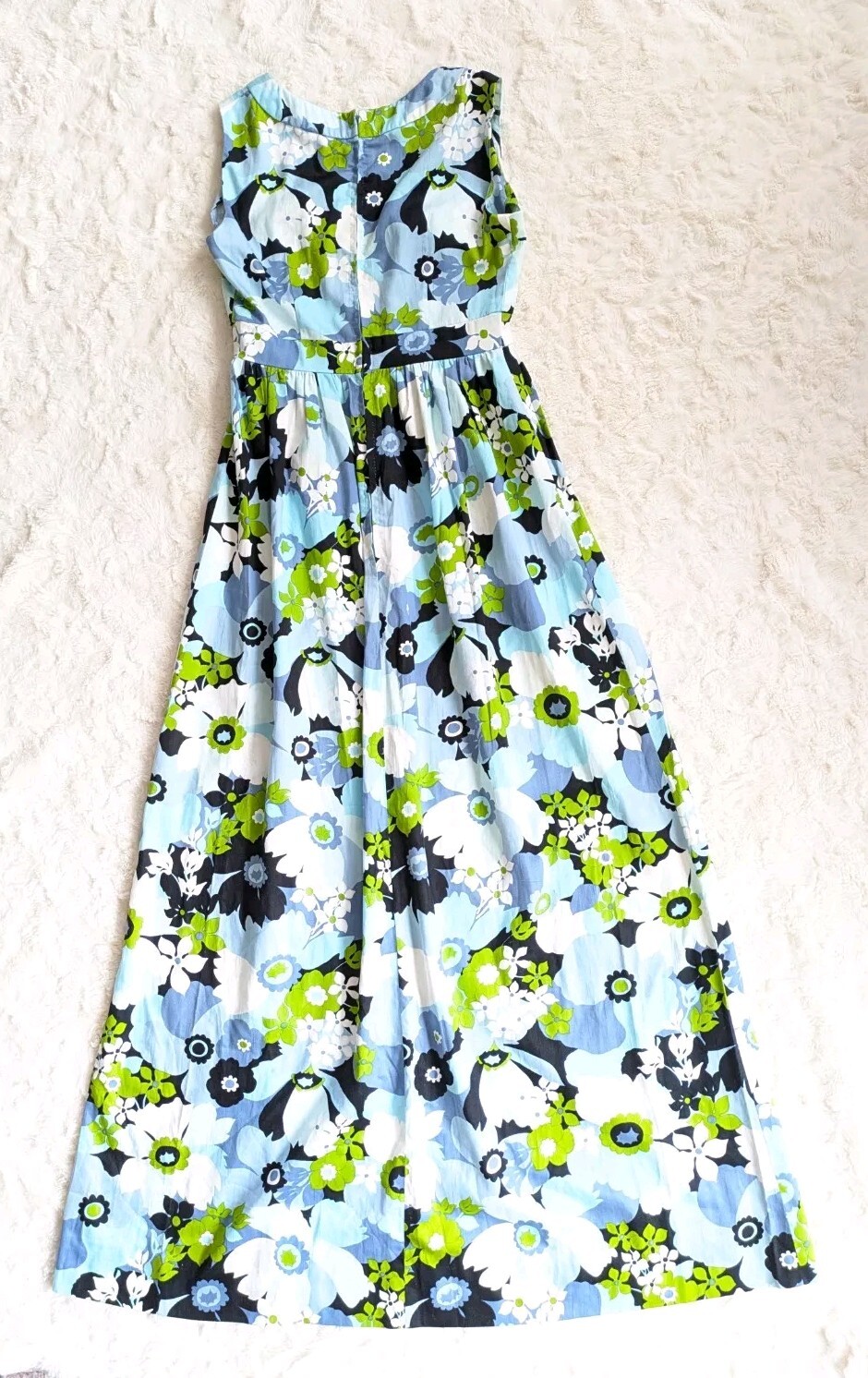 Handmade Groovy Blue Green Flower Power Sleeveless Maxi Dress Fit Flare