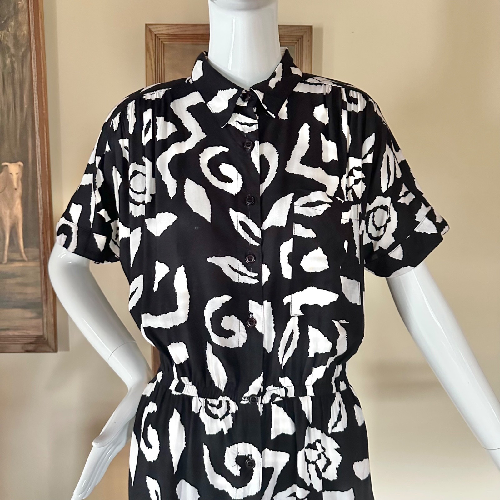 Vintage 1980s New Wave Together Abstract Print Shirtwaist Day Dress M/L