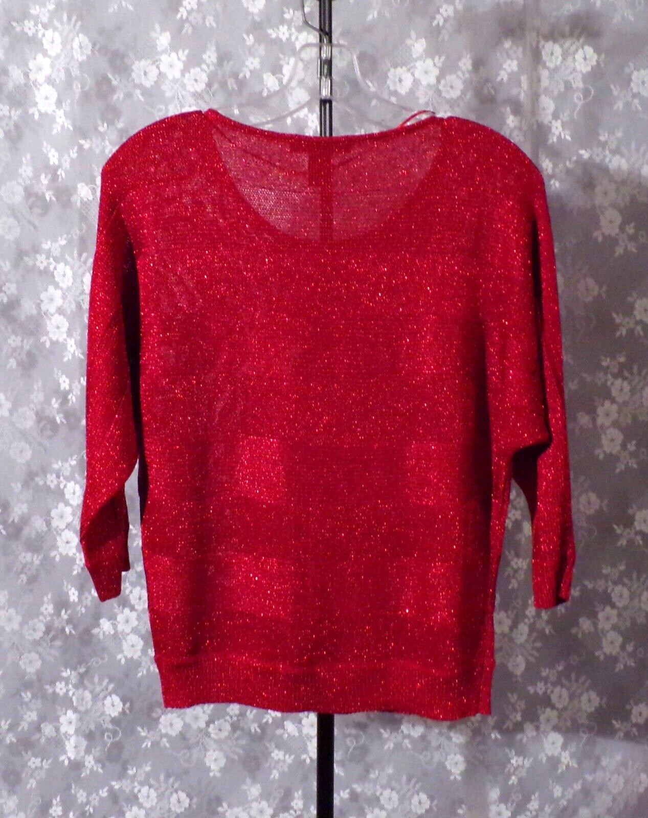 Vintage Red Glitter Knit Top Size Medium Retro Holiday Cocktail Party Blouse