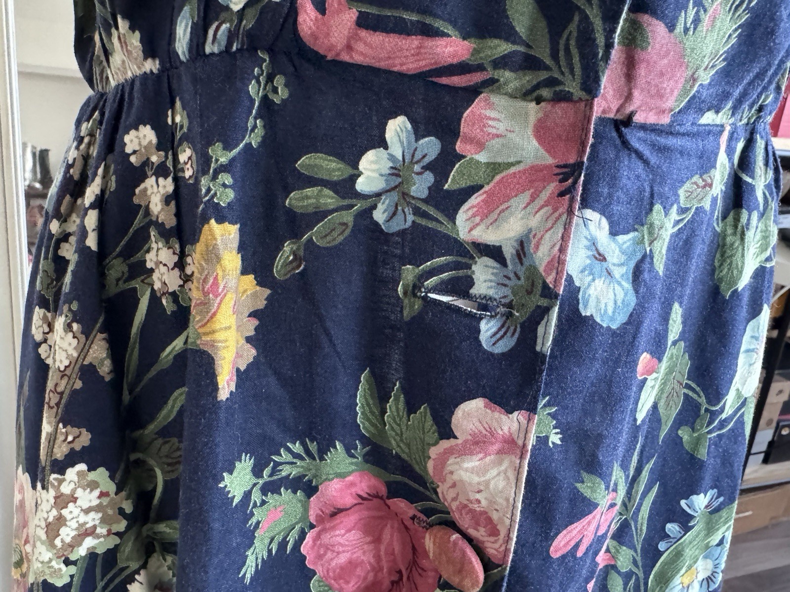 vintage 80s ED Michaels cottage blue pink floral print western floral dress