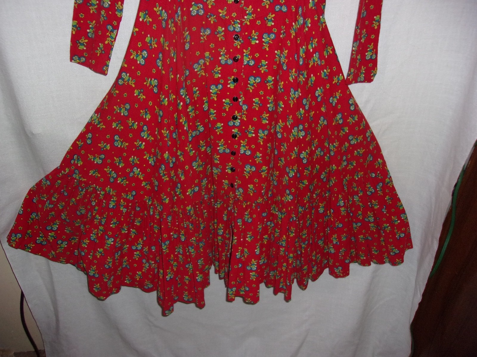 Vintage Betsy Johnson Dress Alley Cat 1970’s Maxi Red Corduroys Rockabilly 9/10