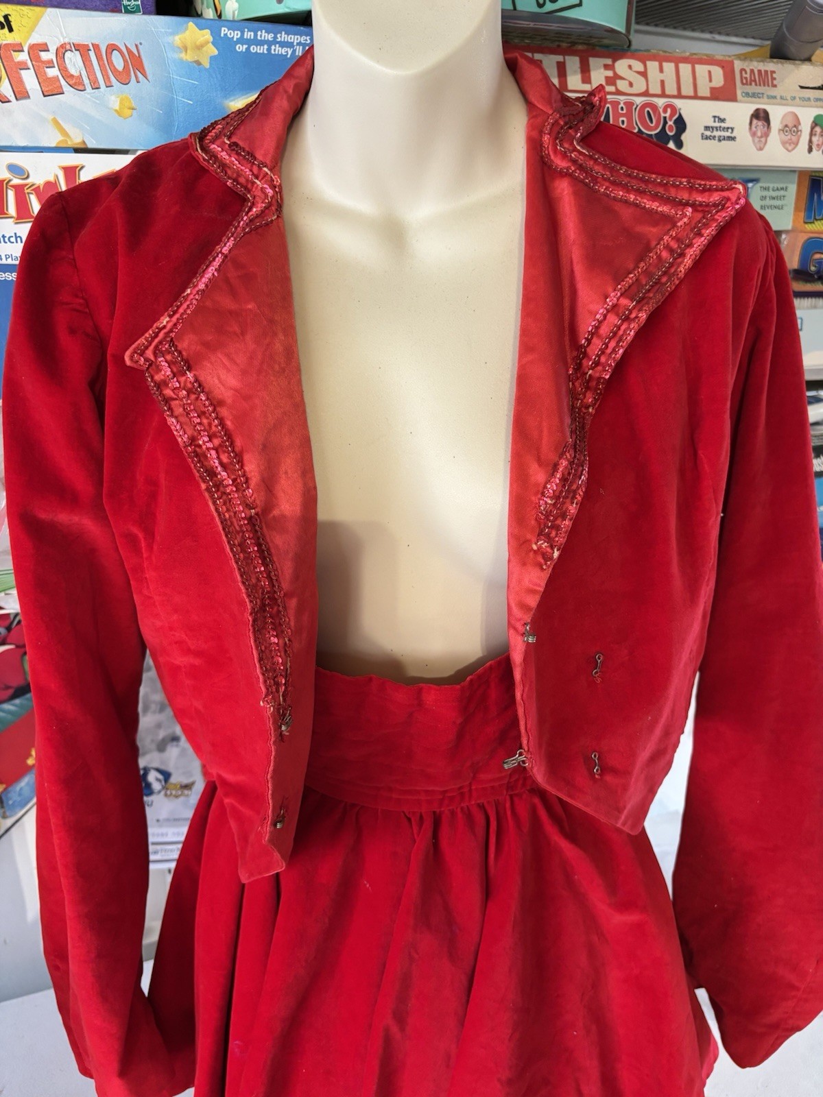 VTG 50s MAJORETTE PARADE COSTUME SKIRT BLOOMERS JACKET Red Velvet Tails B32 W24