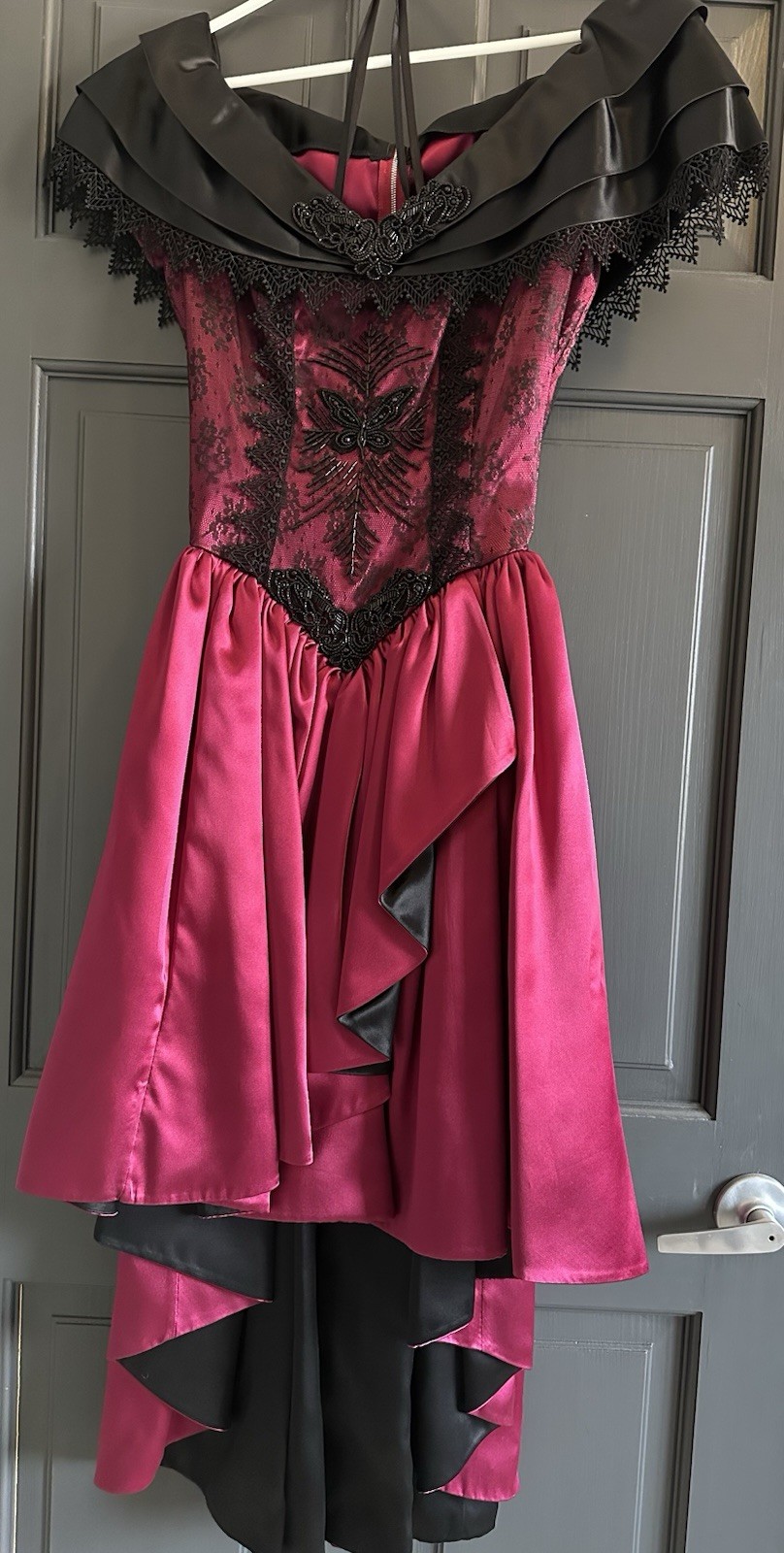 Gorgeous Vintage Burgundy & Black Evening Gown W/Hand Sewn Beading/Corset bodice