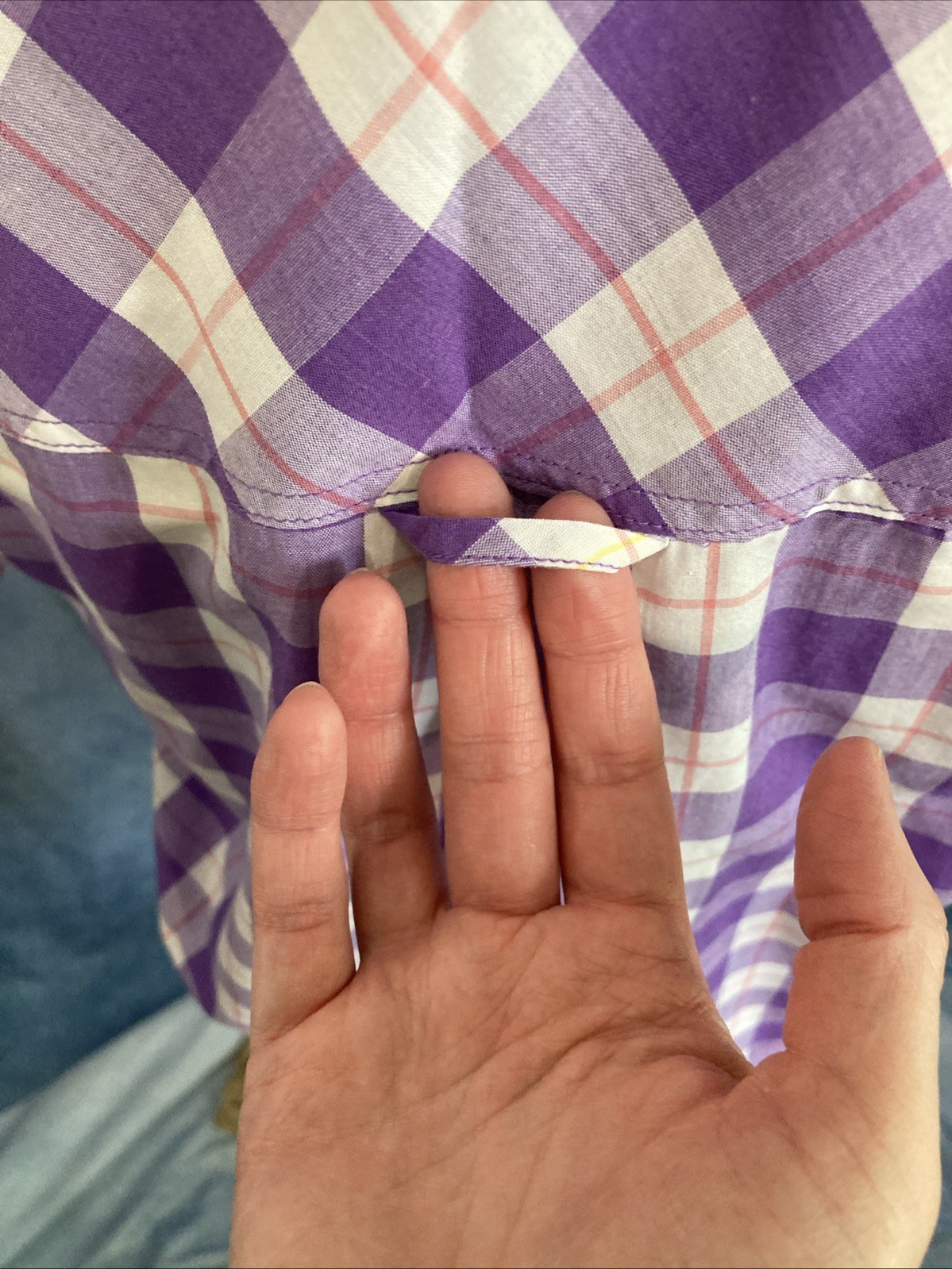 VTG 80s 90s Easton Park Plaid Camp Shirt Blouse Top Purple Gingham Collar Grunge