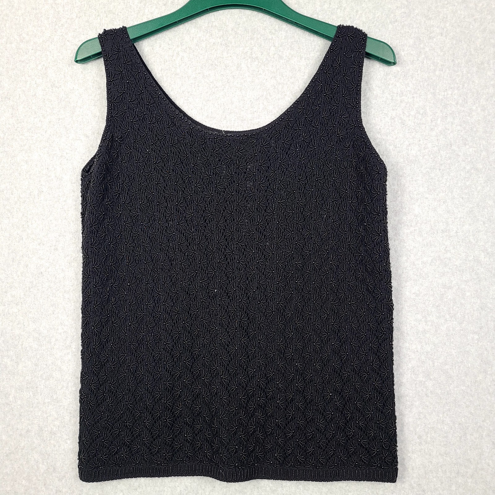 Vintage 1950s Cyn Les Hand Beaded Black Sequin Wool Tank Top Sweater Size 40″/L?