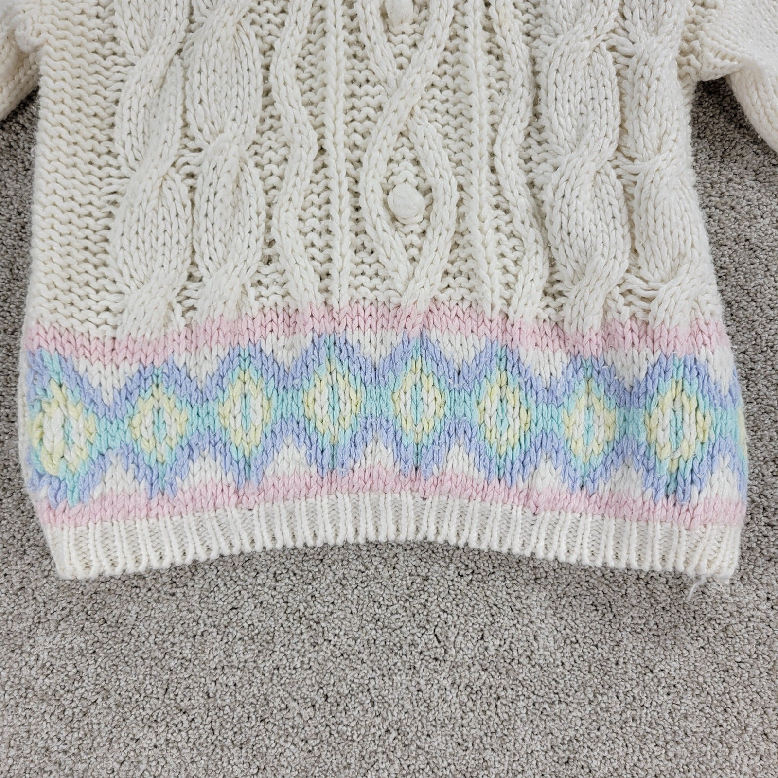 VTG Jamie Scott Sweater Womens L Cream Hand Knit Pastel Ramie Mock Neck 80s