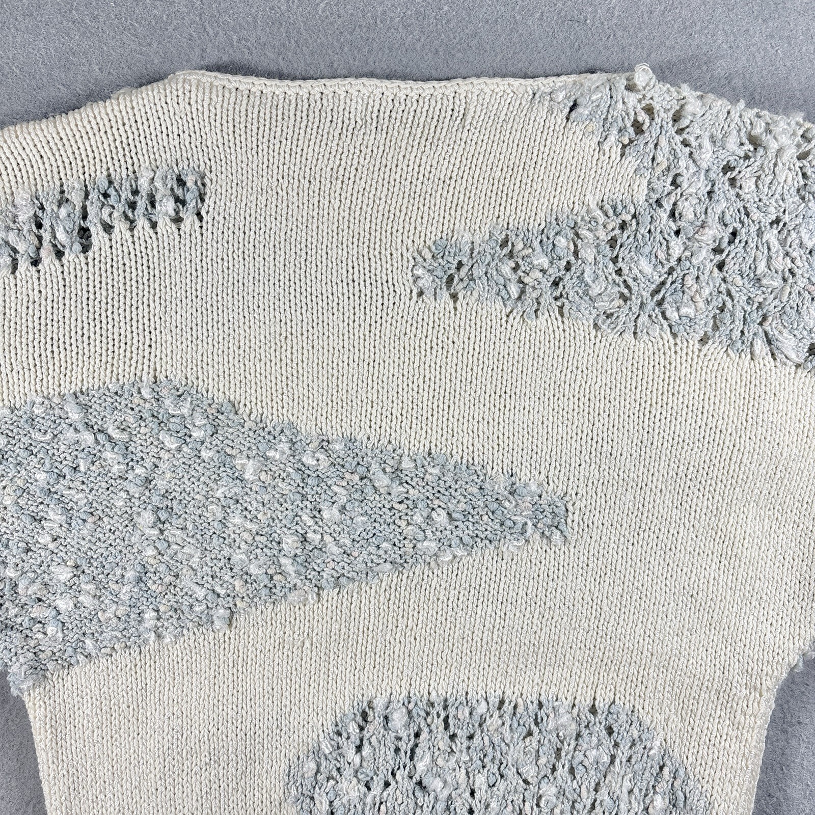 Vintage NANNELL 80s Hand Knit Wool Sweater Womens SM Geometric Clouds Hong Kong