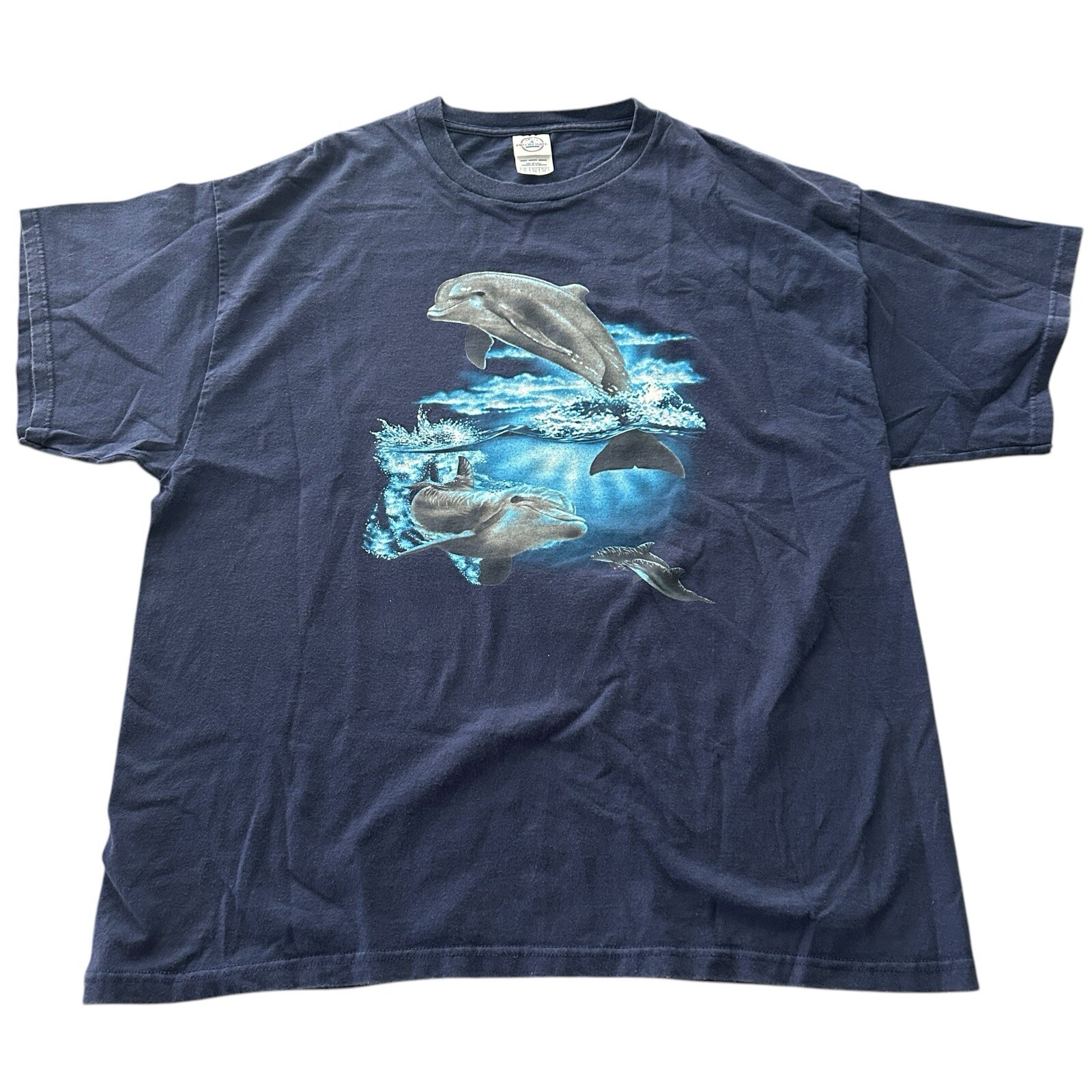 Vintage Y2K XL Dolphins Swimming Short Sleeve Shirt Navy Nature Ocean Delta Pro