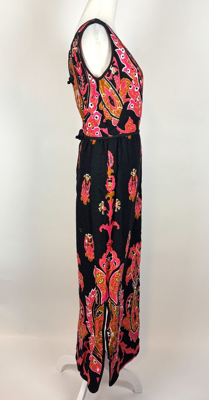 1960s Vintage Pink and Black Psychedelic Print Maxi Dress
