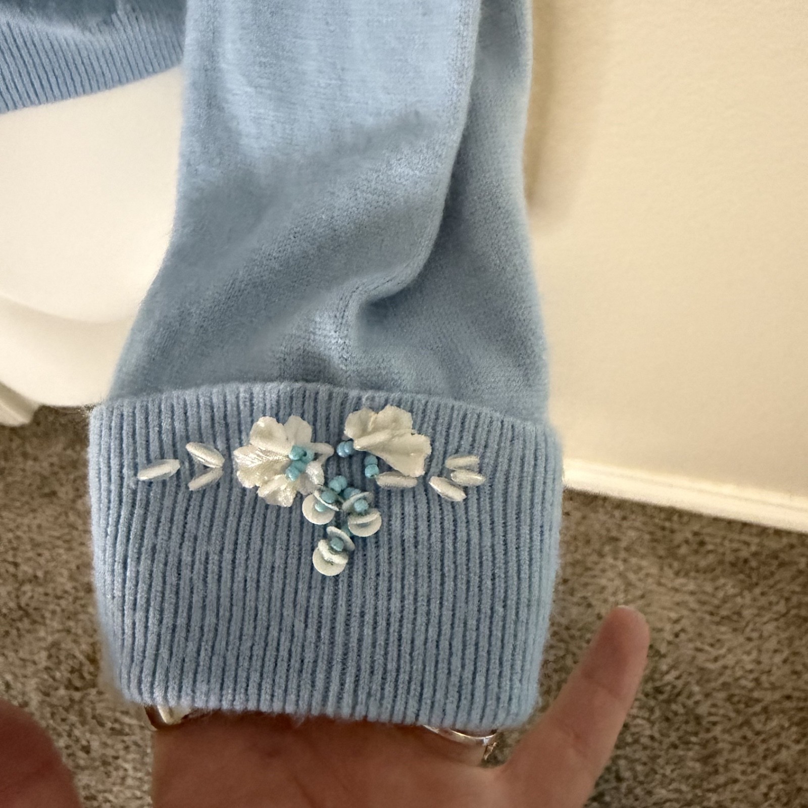 Baby blue beaded 50’s cardigan button up cardigan size XS