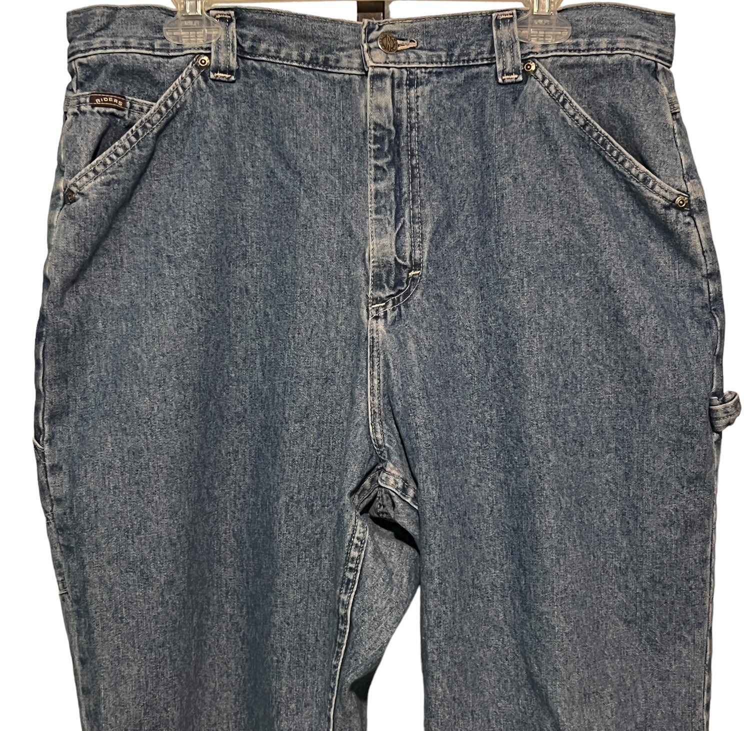 Vintage Lee Riders Denim Cargo Jeans Sz 18 Blue 100% Cotton USA Made 36 x 30