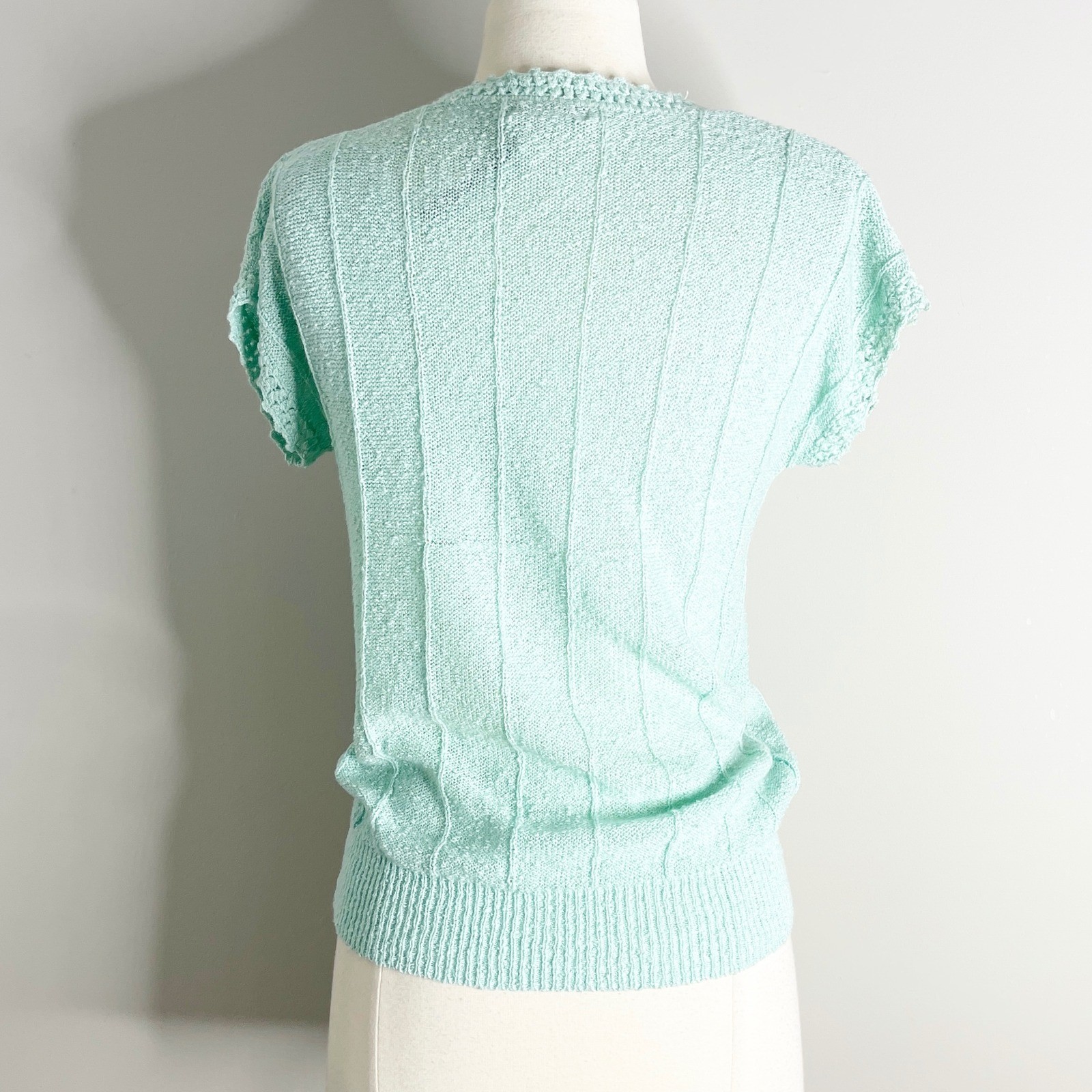 Townhouse Vintage Grannycore Mint Green Knit V-Neck Short Sleeve Top Medium