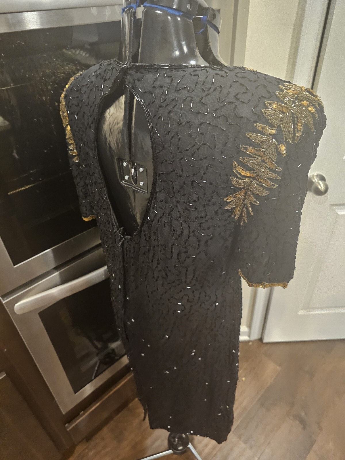 Vintage Black And Gold Beaded Interlude Sequin Cocktail Silk Cocktail Dress…